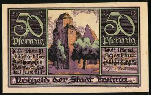 Notgeld Jena 1921, 50 Pfennig, Dr. Martin Luther und Katharina von Bora, Stadtansicht und Gebäude