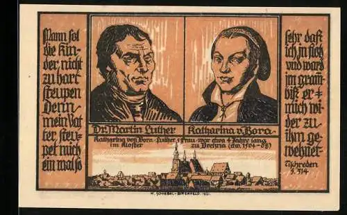 Notgeld Artern, 1921, 50 Pfennig, Martin Luther und Katharina von Bora, Stadtkirche und Stadtansicht