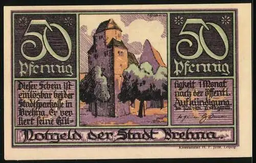 Notgeld Artern, 1921, 50 Pfennig, Martin Luther und Katharina von Bora, Stadtkirche und Stadtansicht