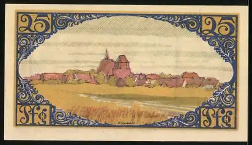 Notgeld Brehna, 1921, 25 Pfennig, farbige Darstellung mit Wappen und Landschaftsszene