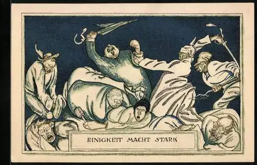 Notgeld Kahla 1921, 3 /4 Mark, Einigkeit macht stark - Baum mit fallenden Blättern