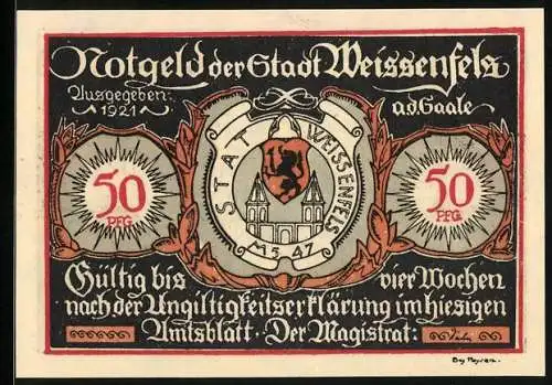 Notgeld Weissenfels, 1921, 50 Pfennig, Stadtwappen und Schuhwerkstatt