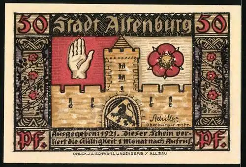 Notgeld Altenburg, 1921, 50 Pfennig, Sächsischer Prinzenraub und Stadtwappen