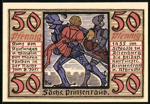 Notgeld Altenburg, 1921, 50 Pfennig, Sächsischer Prinzenraub und Schloss Altenburg