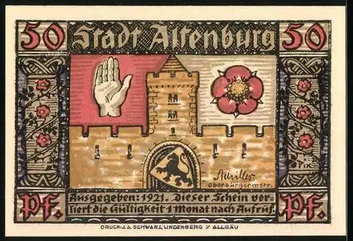 Notgeld Altenburg, 1921, 50 Pfennig, Sächsischer Prinzenraub und Schloss Altenburg