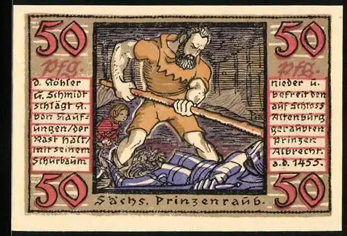 Notgeld Altenburg, 1921, 50 Pfennig, Sächsischer Prinzenraub und Schloss Altenburg Illustrationen