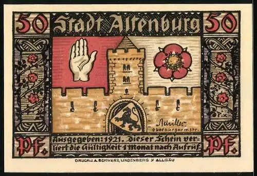 Notgeld Altenburg, 1921, 50 Pfennig, Sächsischer Prinzenraub und Schloss Altenburg Illustrationen