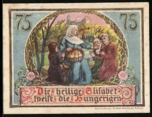 Notgeld Meiningen, 75 Pfennig, Heilige Elisabeth speist die Hungrigen