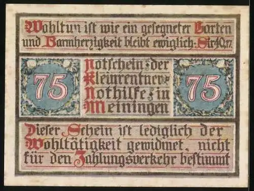 Notgeld Meiningen, 75 Pfennig, Heilige Elisabeth speist die Hungrigen