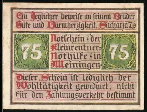 Notgeld Meiningen, 75 Pfennig, Notgeld der Kleinrentner-Nothilfe, Heiliger Martin teilt Mantel