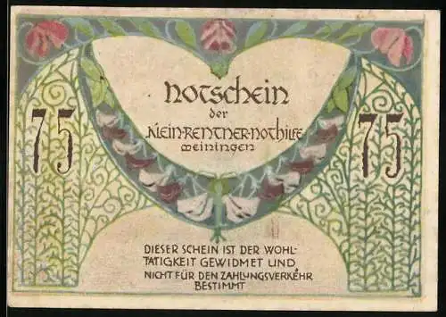 Notgeld Meiningen, 75 Pfennig, Notschein der Kleinrentnernothilfe mit floralem und figurativem Design
