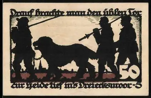 Notgeld Vechta 1922, 50 Pfennig, Darstellung der Festung und Silhouetten von Personen und Hund