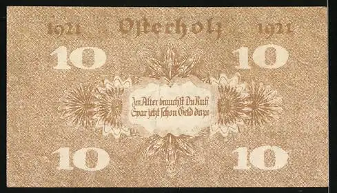 Notgeld Osterholz-Scharmbeck 1921, 10 Pfennig, Amtsparkasse zu Osterholz, 3. Januar 1921, braun mit Blumenornamenten