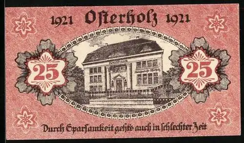 Notgeld Osterholz 1921, 25 Pfennig, Amtsparkasse zu Osterholz mit Kreishaus Darstellung