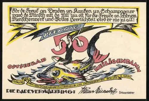 Notgeld Heiligendamm, 5 Pfennig, Reutergeld mit Waldmotiv und Frau auf Fisch, 1922