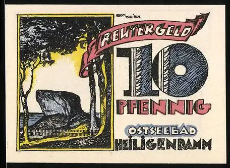 Notgeld Heiligendamm, 10 Pfennig, Ostseebad Heiligendamm, Reutergeld mit Küstenmotiv und Gedicht