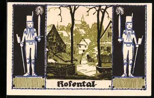 Notgeld Schneeberg, 1921, 50 Pfennig, Rosental mit Wappen und Figuren