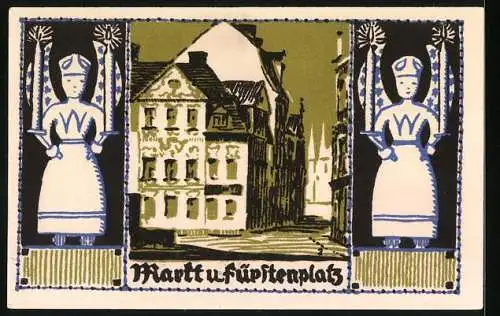 Notgeld Schneeberg 1921, 50 Pfennig, Wappen und Markt u. Fürstenplatz Illustration