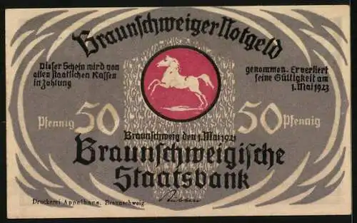 Notgeld Braunschweig 1921, 50 Pfennig, Eulenspiegel als Liebhaber, Braunschweigische Staatsbank