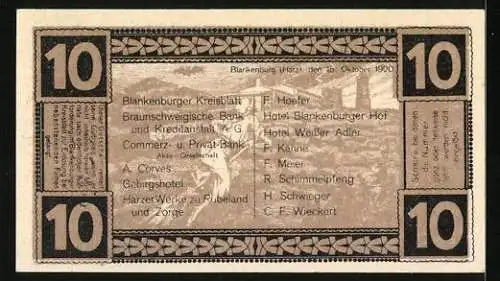 Notgeld Blankenburg a. Harz, 1920, 10 Pfennig, Burg Regenstein und Liste der Firmen, Es grünt die Tanne