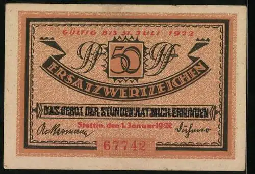 Notgeld Stettin, 1922, 50 Pfennig, Deutschlands grösster Ostseehafen, Vulcan-Werft