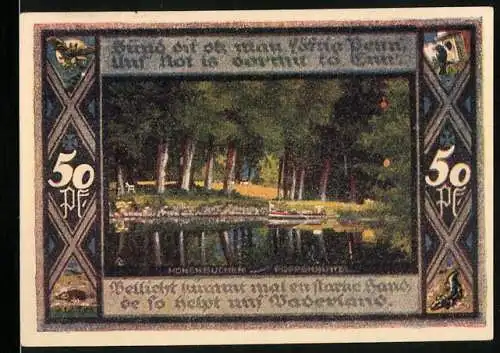 Notgeld Poppenbüttel 1921, 50 Pfennig, See mit Boot und Wald