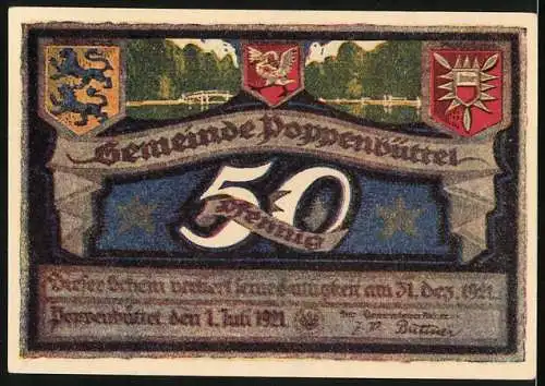 Notgeld Poppenbüttel 1921, 50 Pfennig, See mit Boot und Wald