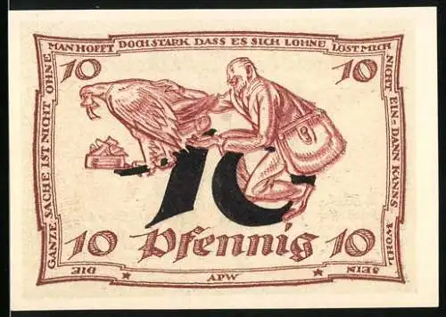 Notgeld Arnstadt, 1921, 10 Pfennig, mit Geier und Mann Design