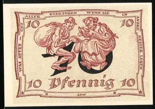 Notgeld Arnstadt 1921, 10 Pfennig, rote Notgeldschein mit Adler und Inschrift Gültig bis Ende nach nach Aufruf