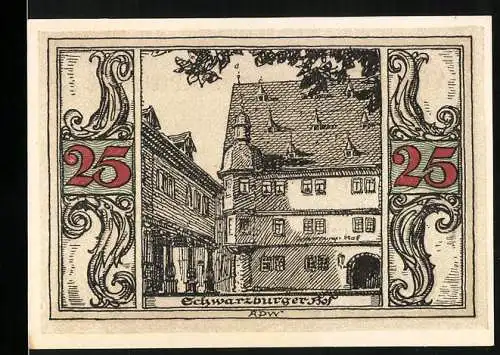 Notgeld Arnstadt 1921, 25 Pfennig, Schwarzburger Hof und Adler-Motiv