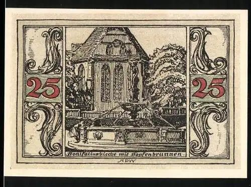 Notgeld Arnstadt, 1921, 25 Pfennig, Konstitutionskirche mit Hopfenbrunnen und Adler