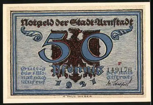 Notgeld Arnstadt, 1921, 50 Pfennig, Erfolgreiche Belagerung Arnstadts durch die Erfurter 1342