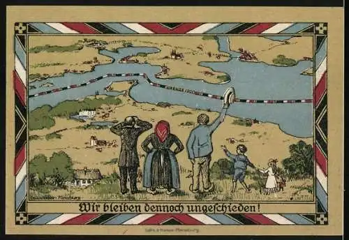 Notgeld Lutzhoeft 1920, 1 Mark, Bismarckgedenkstein und Karte der Region, Wir bleiben dennoch ungeschieden!