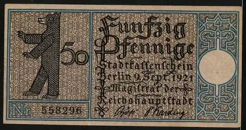 Notgeld Berlin-Lichtenberg, 1921, 50 Pfennig, Stadtteilansichten und Bärensymbol