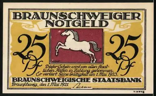 Notgeld Bad Harzburg, 1921, 25 Pf, Kurhaus und springendes Pferd, Braunschweigische Staatsbank