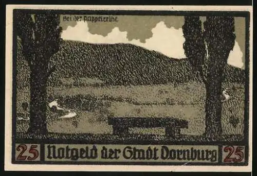 Notgeld Dornburg 1921, 25 Pfennig, Ansicht des Dornburger Schlosses und der Papstlinde