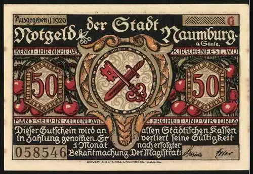 Notgeld Naumburg 1920, 50 Pfennig, Kinderillustration mit Spruch Kinder, ihr seid unschuldvoll und keine Sünder