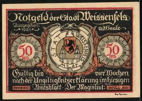 Notgeld Weissenfels, 1921, 50 Pfennig, Schuhhaus Ausverkauf, gültig bis vier Wochen nach Ungültigkeitserklärung