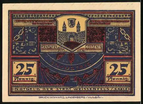 Notgeld Weissenfels /Saale, 1921, 25 Pfennig, historische Stadtansicht und Wappen, Handwerk und Industrie