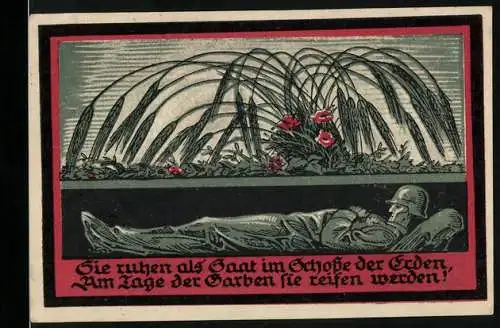 Notgeld Hamburg 1921, 1 Mark, Gutschein der Hamburger Warte, Soldatengrab und Hamburg Wahrzeichen