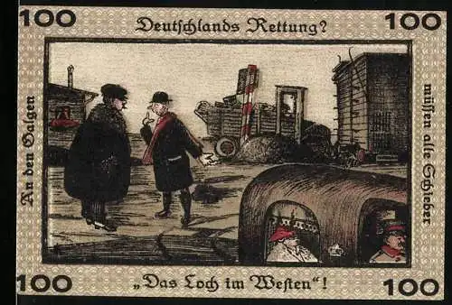 Notgeld Neugraben-Hausbruch, 1921, 100 Pf, Deutschlands Rettung? Das Loch im Westen!