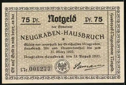 Notgeld Neugraben-Hausbruch 1921, 75 Pf, Beerdigung mit Hindernissen in der guten alten Zeit, Post Mortem