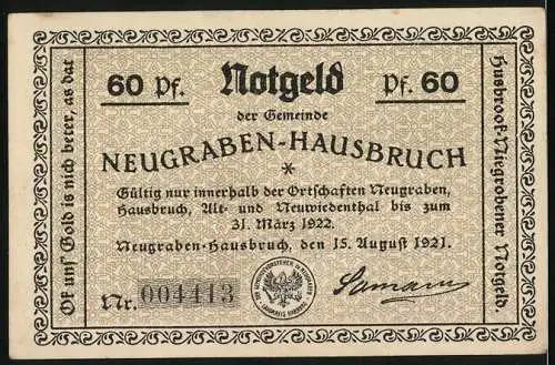 Notgeld Neugraben-Hausbruch 1921, 60 Pfennig, Rodelsport am Opferberg in der Neugrabener Schweiz