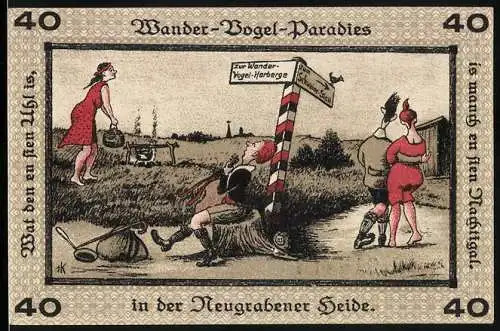 Notgeld Neugraben-Hausbruch 1921, 40 Pfennig, Wander-Vogel-Paradies in der Neugrabener Heide