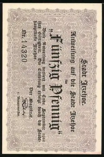 Notgeld Itzehoe, 1921, 50 Pf, Historische Wallenstein-Eiche bei Itzehoe, umgefallen am 16. August 1875