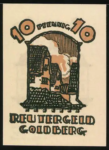 Notgeld Goldberg, 1922, 10 Pfennig, Gebäude und Stadtansicht, gültig bis 31. Mai 1922