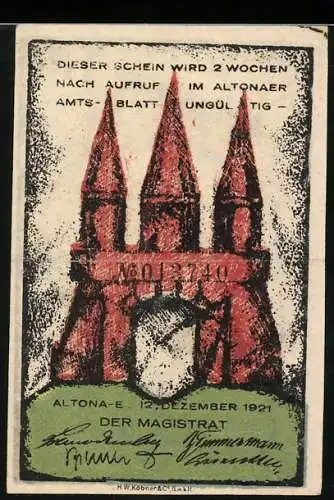 Notgeld Altona 1921, 20 Pf, rote Burg und Schiffsmotiv