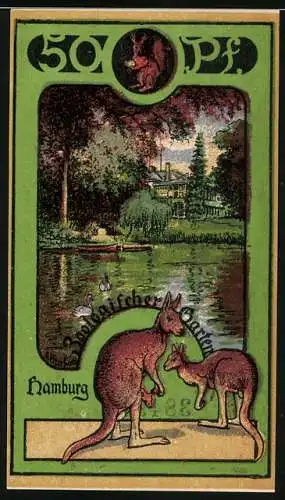 Notgeld Hamburg, 1921, 50 Pfennig, Ritter und Kängurus im Zoologischen Garten