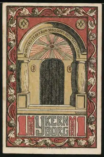 Notgeld Ykernborg, 1921, 1 Mark, Gutschein der Ykernborg, gültig bis 31.12.1921, dekorative Gestaltung mit Tor und Auge