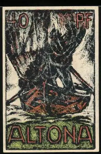Notgeld Altona, 1921, 40 Pf, Segelschiff und Kirche mit drei Türmen und Uhr